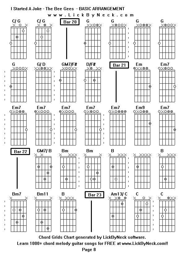 Chord Grids Chart of chord melody fingerstyle guitar song-I Started A Joke - The Bee Gees  - BASIC ARRANGEMENT,generated by LickByNeck software.